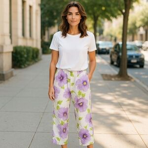 Soft Surroundings Linen Lavender Floral Pants